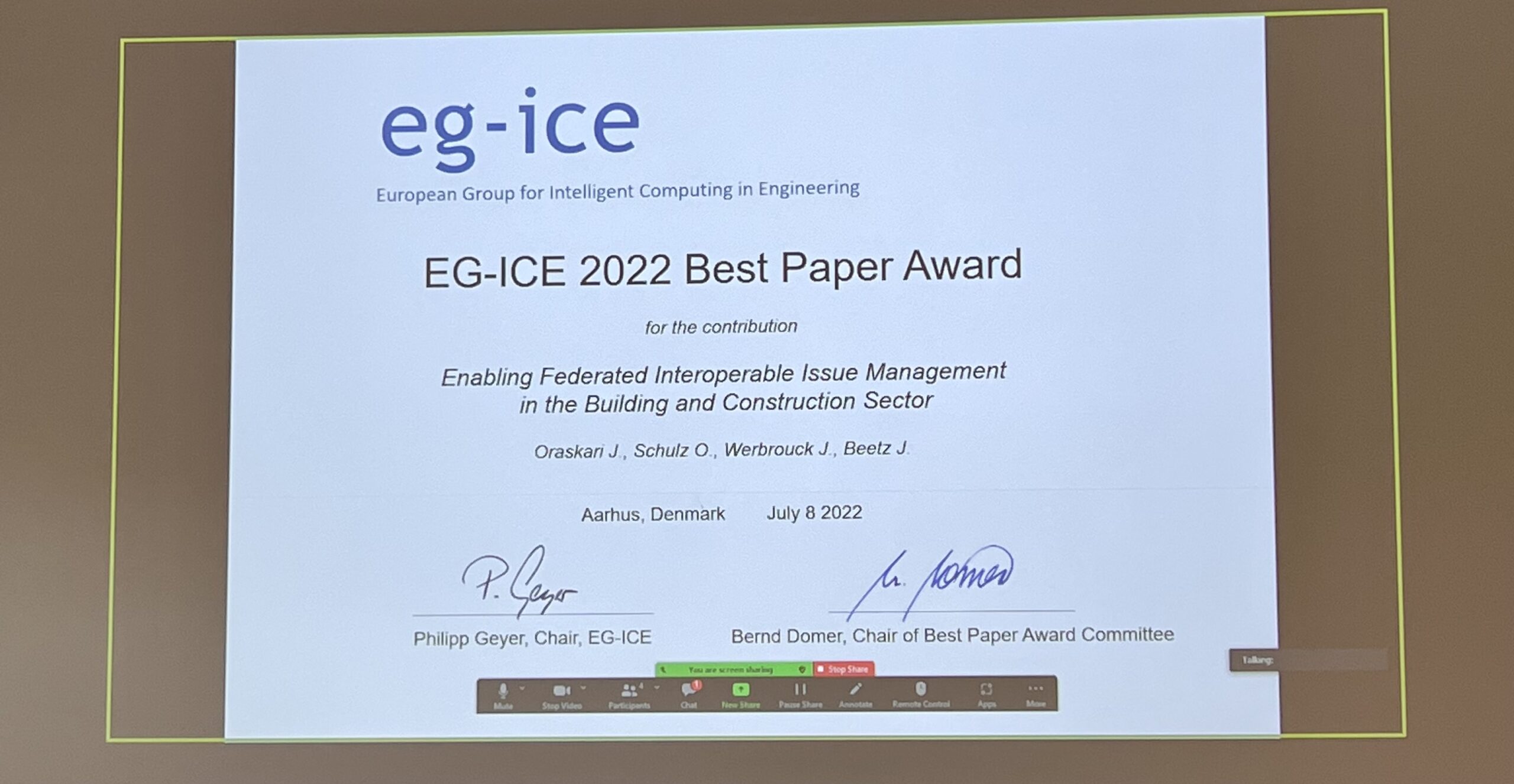 Best paper award for the EGICE Conference 2022 won by our colleagues